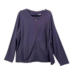 Lands End Womens 2X Navy Blue Cotton Blend Zip Front Cardigan Jacket 20W-22W